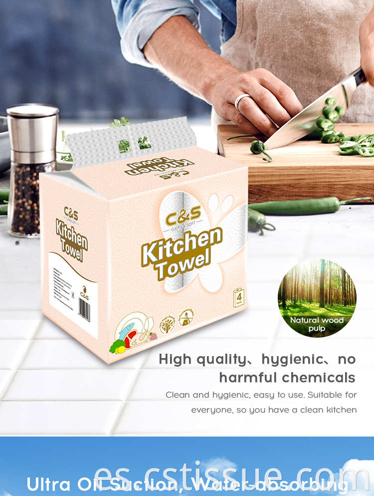 Toalla de papel de cocina de absorción de aceite personalizado 100% Pulpa de madera virgen